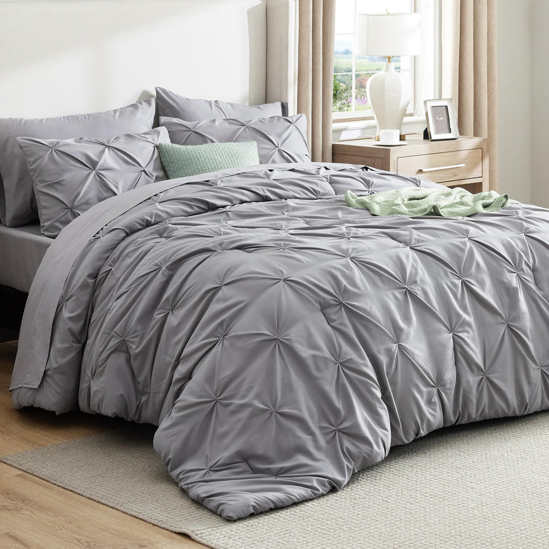 Best Seller Bedsure Pintuck Pinch Pleat Bedding Sets (Set Of 5 Or 7) Bed-in-a-Bag, 89GSM